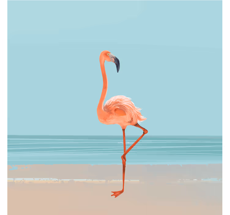 Fototapete blau mit flamingobild auf sand - TenStickers