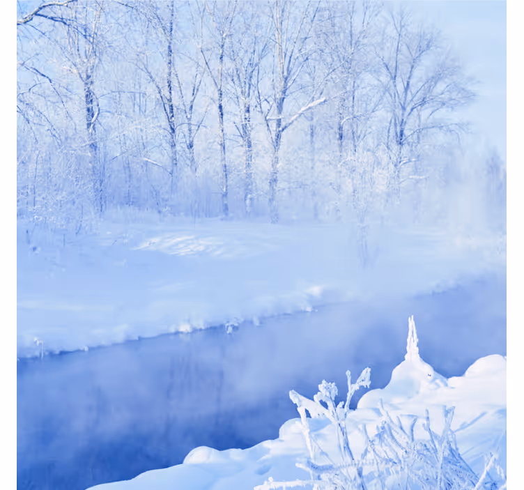 Fototapete blau mit weißen gefrorenen bäumen und fluss - TenStickers