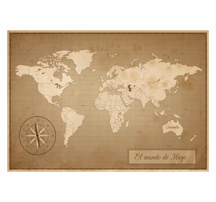Fototapete braun vintage weltkarte mit namen - TenStickers