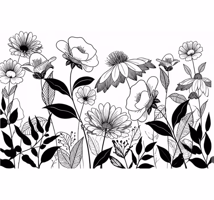 Fototapete blumen schwarz-weiß - TenStickers