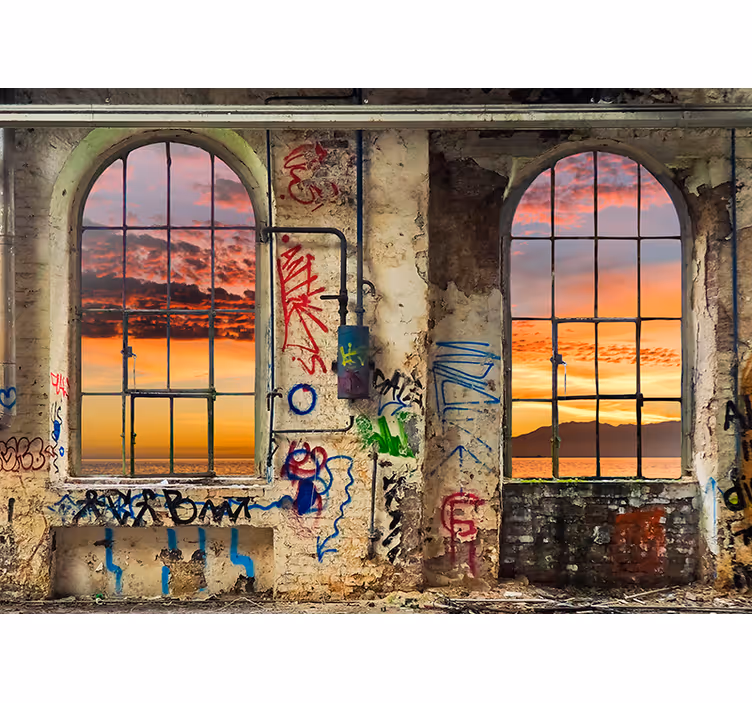 3D Tapete mit städtischer sonnenuntergang - TenStickers