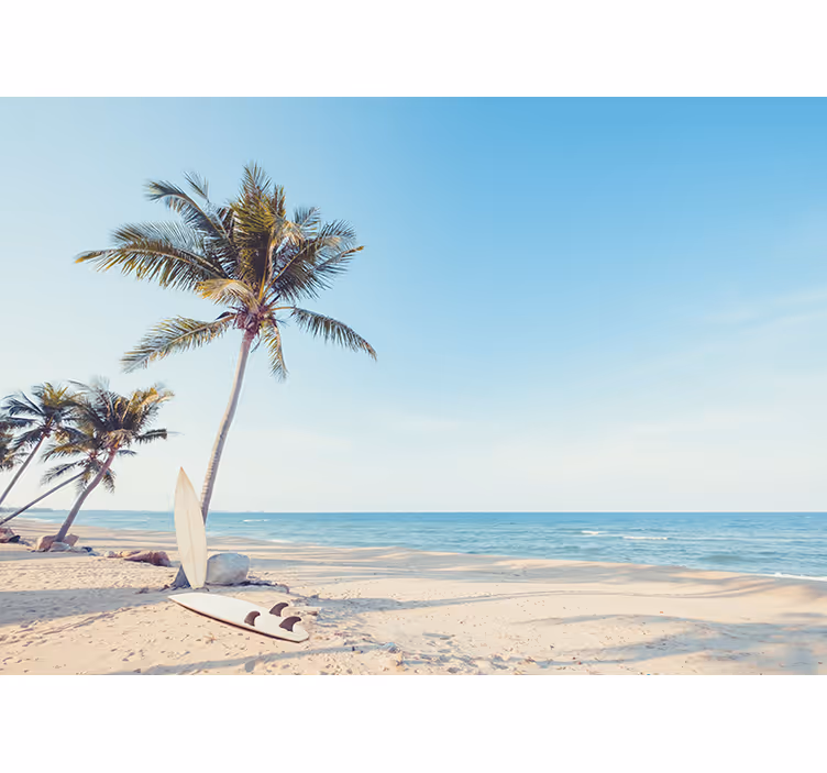 Strand mit Palme Meer Fototapete Wohnzimmer - TenStickers