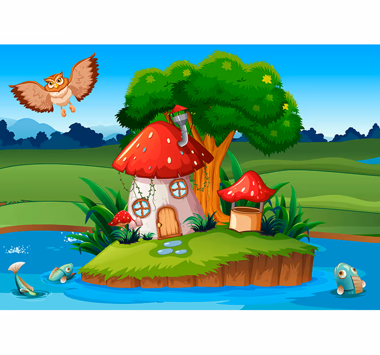 Fototapete Kinderzimmer verzaubertes pilzhaus - TenStickers