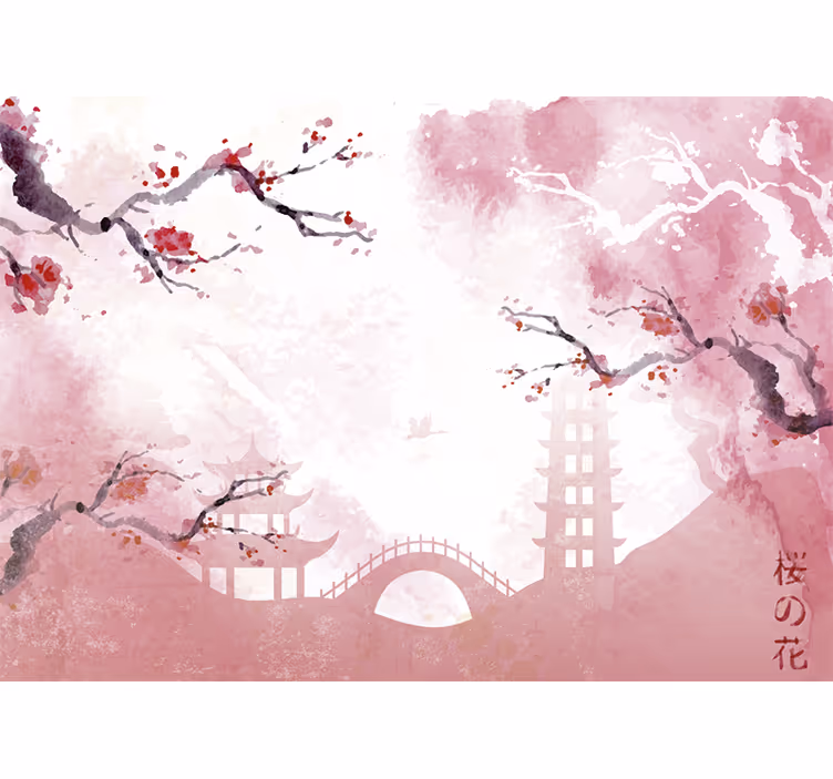 Japanischer Garden Blumen Fototapete - TenStickers