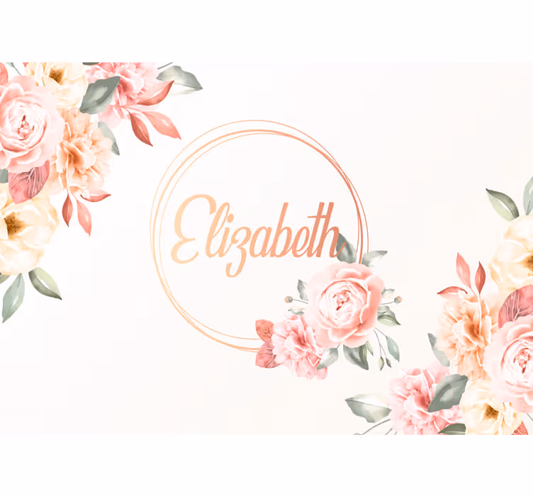 Fototapete personalisiert Blumenrahmen mit Namen - TenStickers