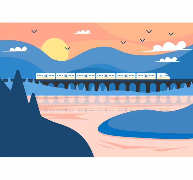Fototapete städte zug über brücke - TenStickers