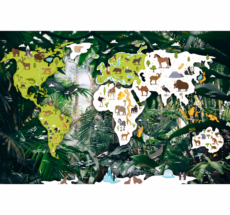 Fototapete weltkarte mit tierwelt - TenStickers