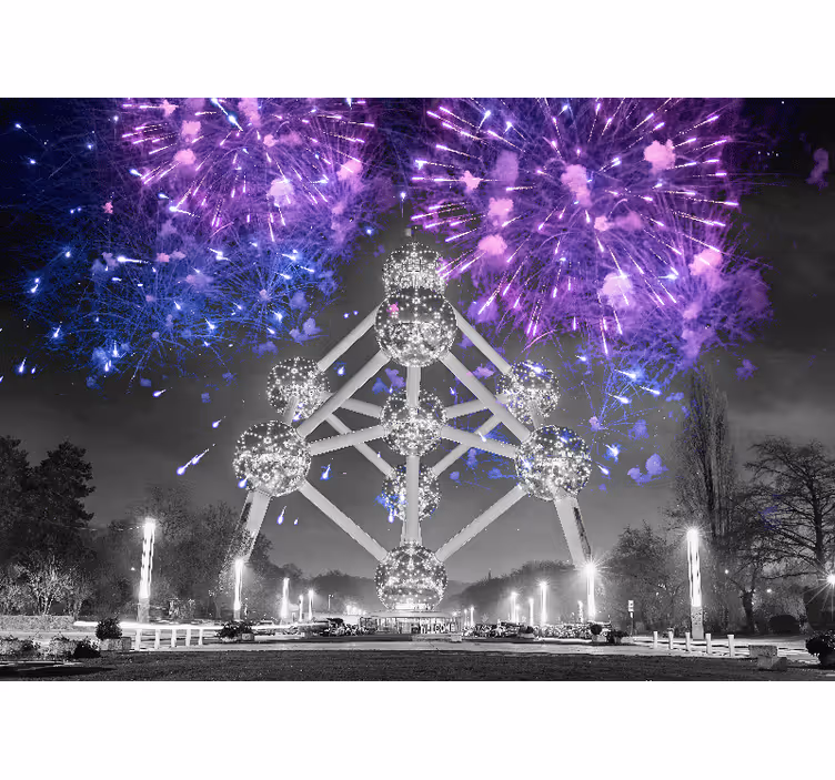 Fototapete Städte atomium-feuerwerk - TenStickers