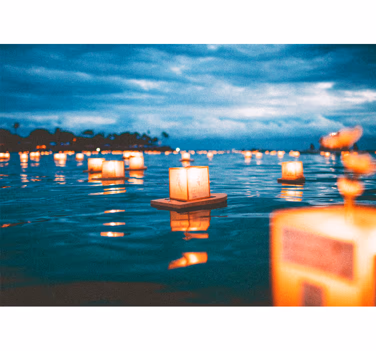 Fototapete Natur schwimmende laternen nacht - TenStickers