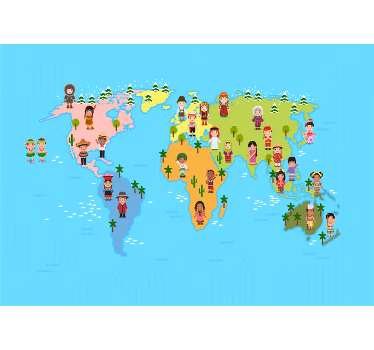 Fototapete Weltkarte charaktere der kulturellen karte - TenStickers