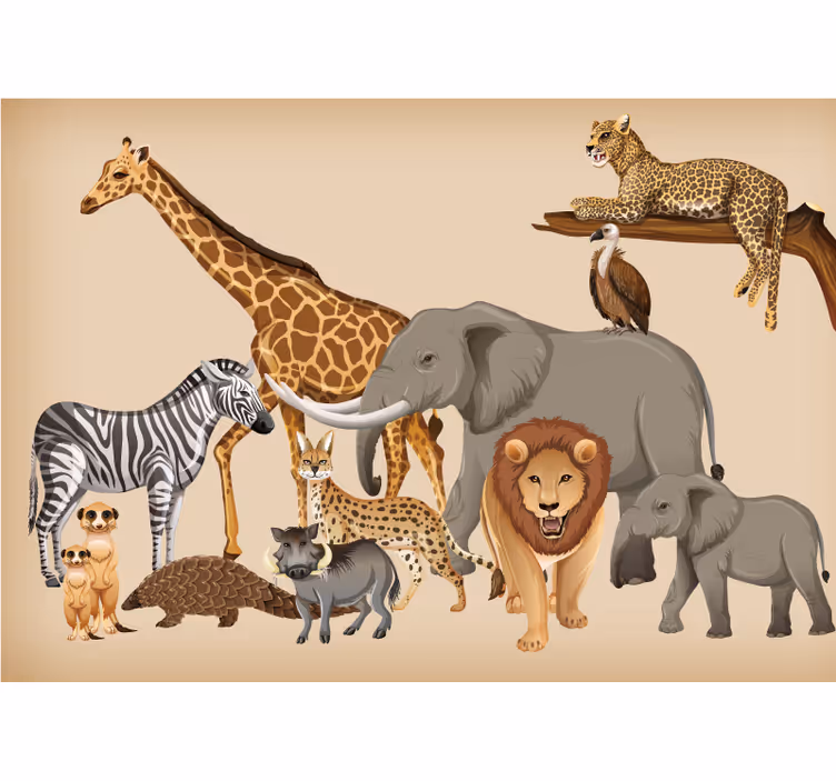 Fototapete Tiere savannen-wildtiersammlung - TenStickers