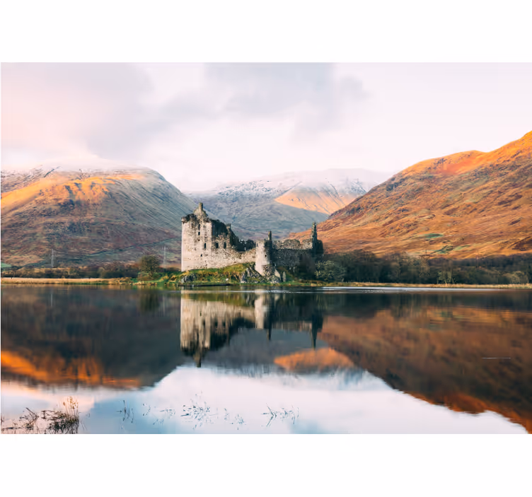 Fototapete Landschaften schottische schloss reflexion - TenStickers