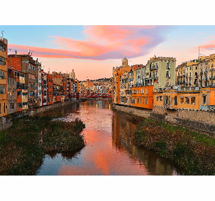 Fototapete städte girona fluss sonnenuntergang - TenStickers