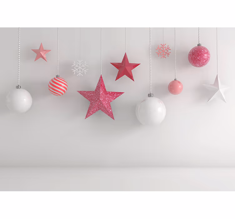 Fototapete weihnachten mit hängenden weihnachtsornamenten - TenStickers