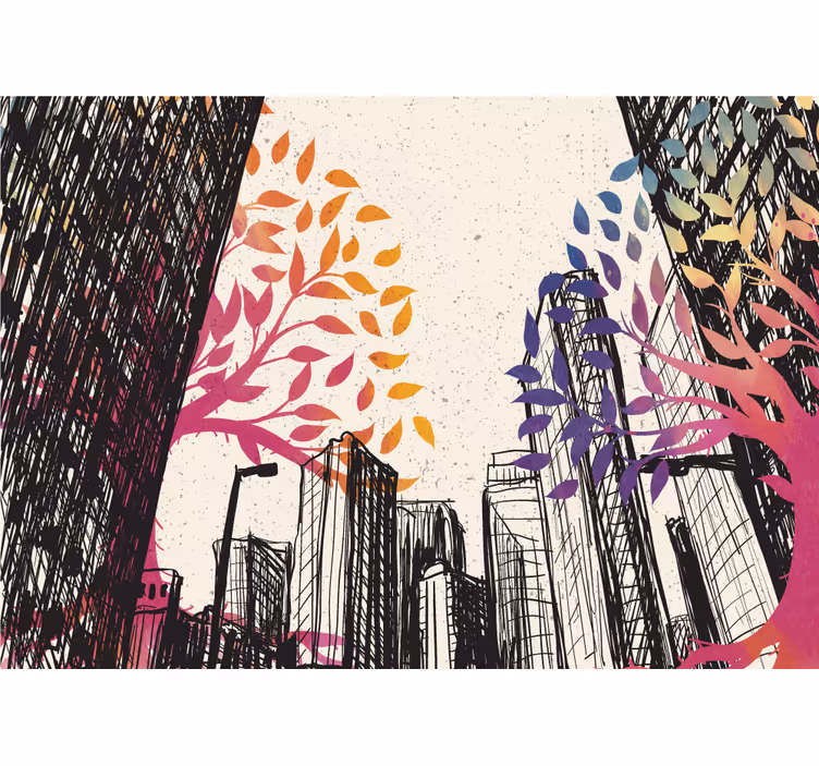 Fototapete städte mit bunter baum-skyline - TenStickers