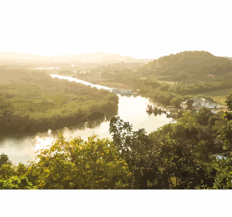 Fototapete landschaften ruhiger flussblick - TenStickers