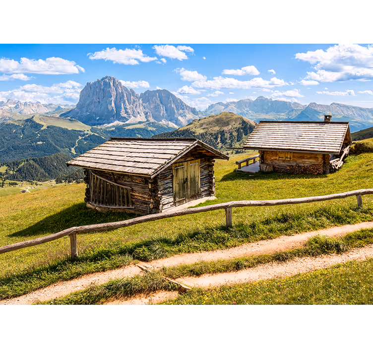 Fototapete landschaften mit malerischen berghütten - TenStickers
