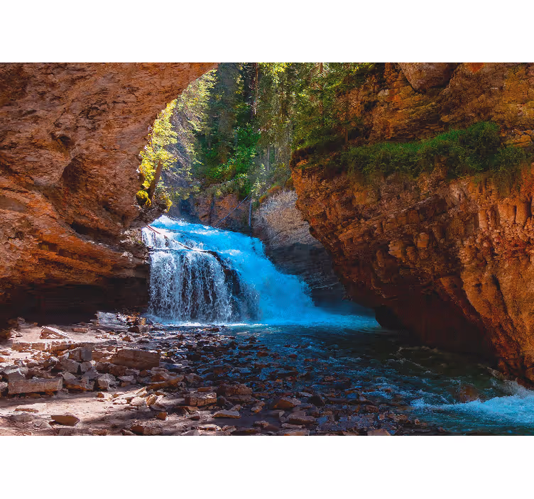 Fototapete berge mit blick auf einen wasserfall - TenStickers