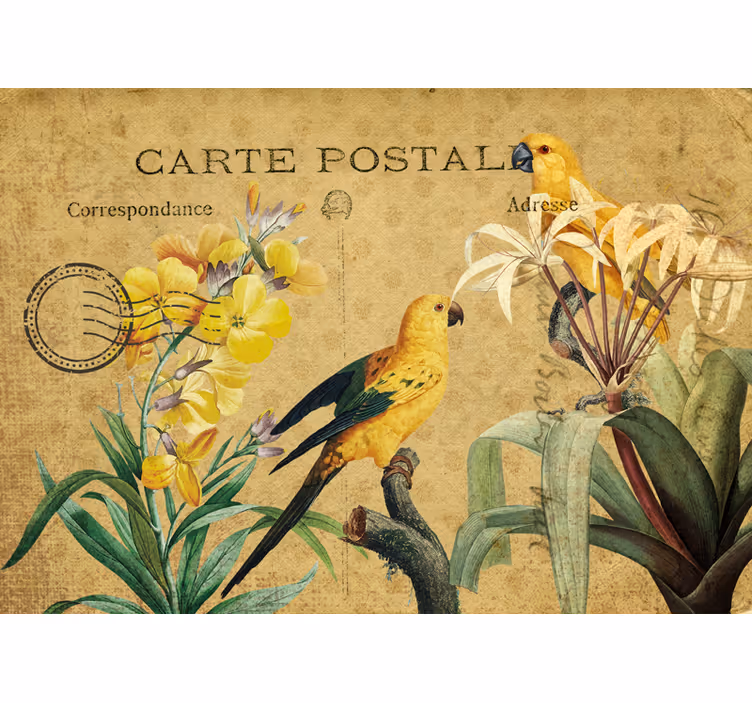 Fototapete blumen vintage papageien und flora - TenStickers