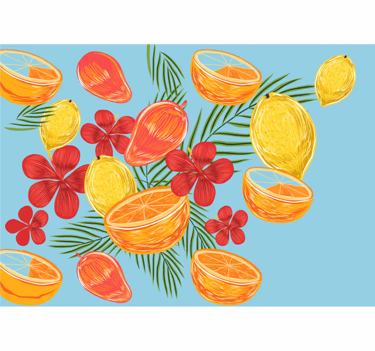 Fototapete blumen tropische früchte anordnung - TenStickers