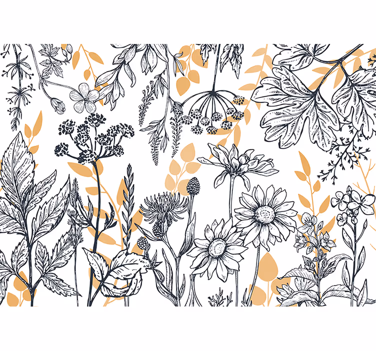Fototapete blumen botanische umrissillustration - TenStickers