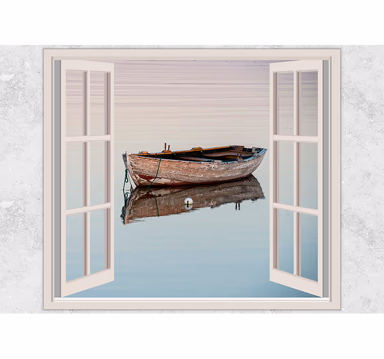 Fototapete see mit rustikalem bootspiegelbild - TenStickers