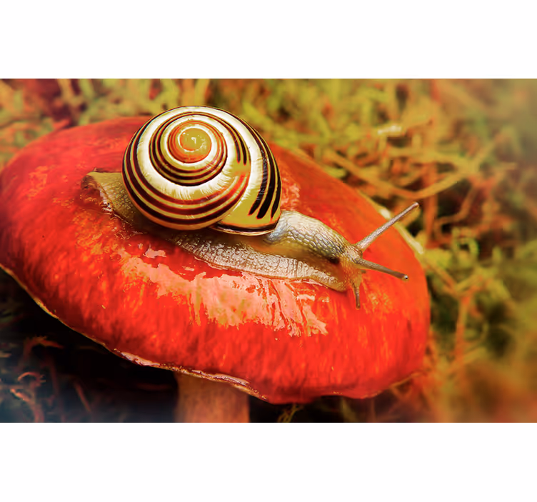 Fototapeten tiere schnecke auf pilz - TenStickers