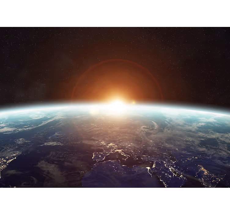 Fototapete weltraum perspektive der erde bei morgenrot - TenStickers