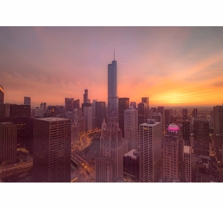 Fototapete städte chicago skyline bei sonnenuntergang - TenStickers