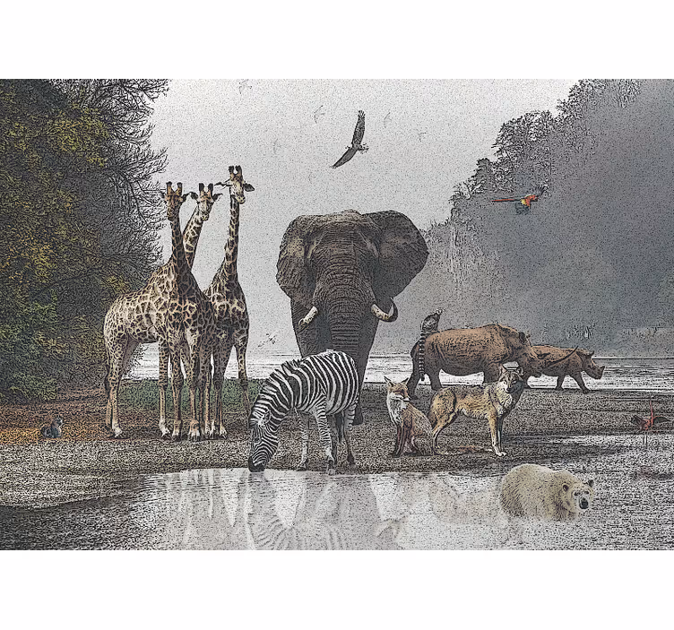 Fototapete dschungel tierwelt versammlung szene - TenStickers