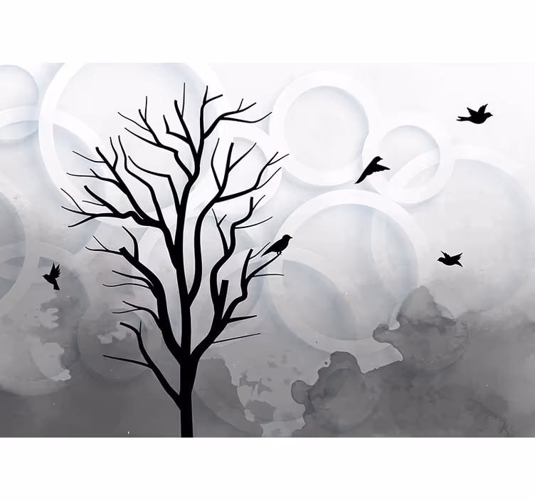 Fototapete baum mit vogelsilhouette - TenStickers