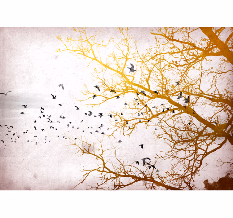Fototapete natur mit goldenen Ästen und vögeln - TenStickers