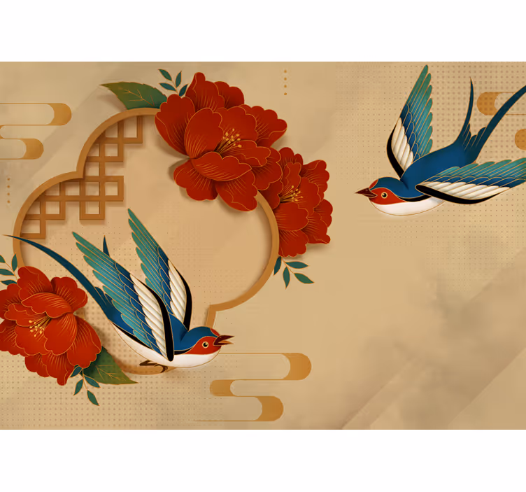 Fototapete blumen schwalbe und blüten - TenStickers
