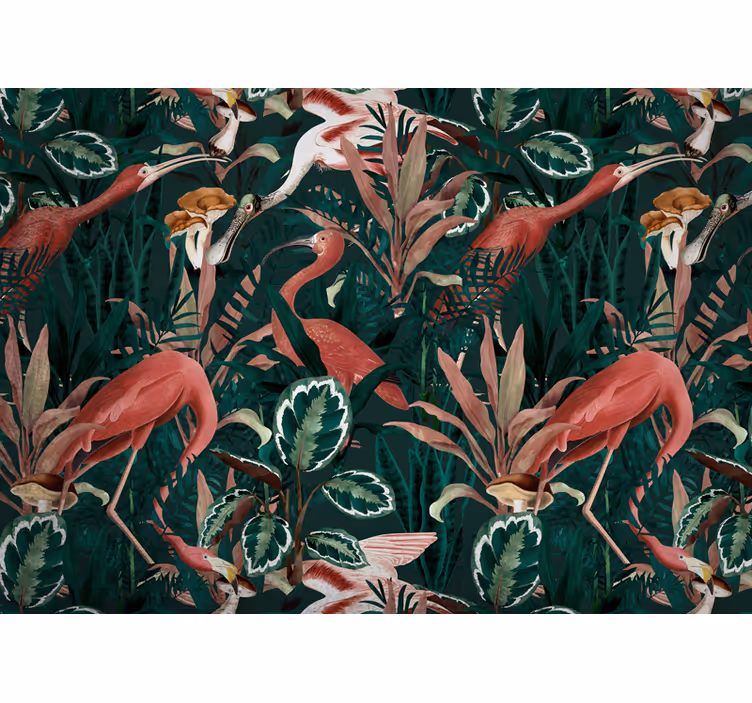 Fototapete Tiere flamingos im laub - TenStickers