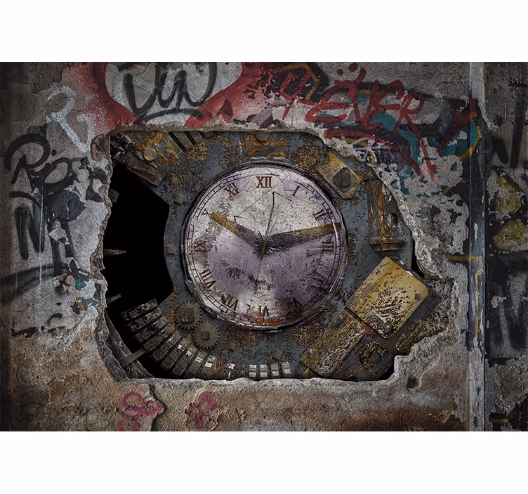 Fototapete graffiti mit rostigem uhrendesign - TenStickers