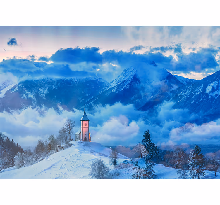 Fototapete landschaften schneebedeckte berglandschaft - TenStickers