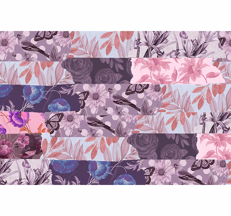 Fototapete Blumen Collage lila aus Blumenmuster - TenStickers