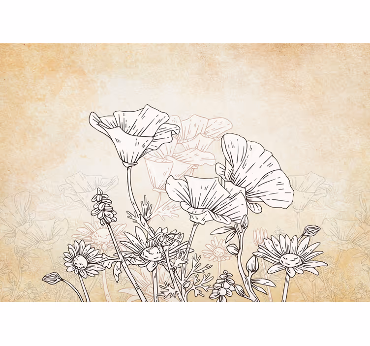 Fototapete Mohnblumen vintage Wiese - TenStickers