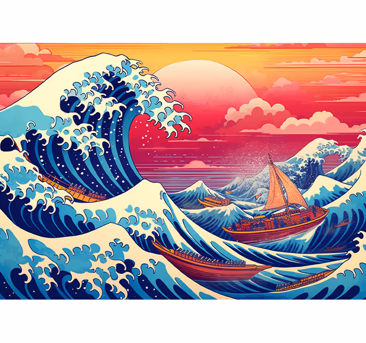 Fototapete Kunst japanische Welle gesättigt - TenStickers