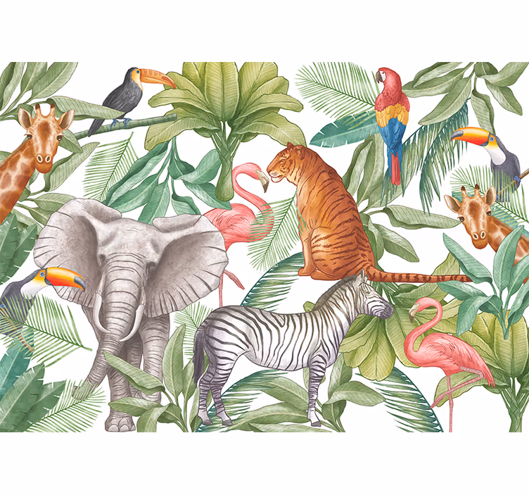 Fototapete Dschungel aquarell Tiere - TenStickers