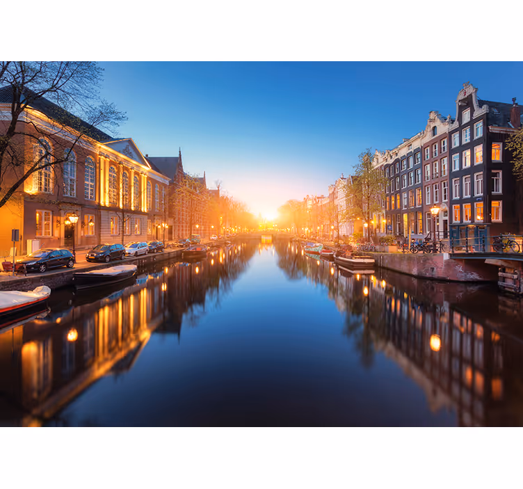 Fototapete amsterdam grachten bei dämmerung - TenStickers