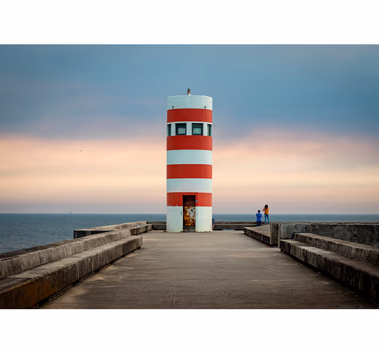 Fototapete Landschaften rot-weißer leuchtturm - TenStickers