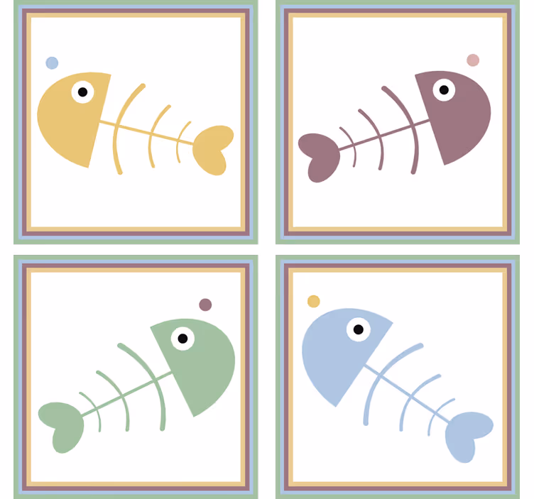 Untersetzer mit bunten fischskeletten - TenStickers