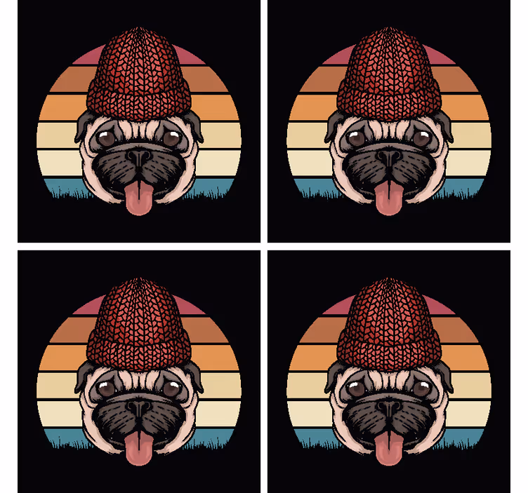 Untersetzer geek mops mit strickmütze - TenStickers