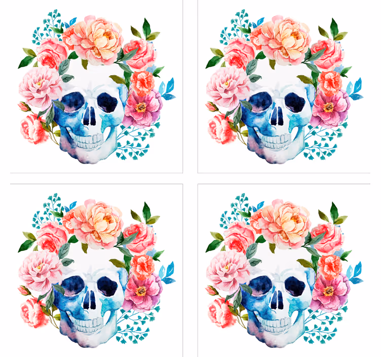 Untersetzer geek mit floralem totenkopf-motiv - TenStickers