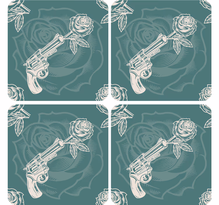 Untersetzer geek revolver mit rose - TenStickers