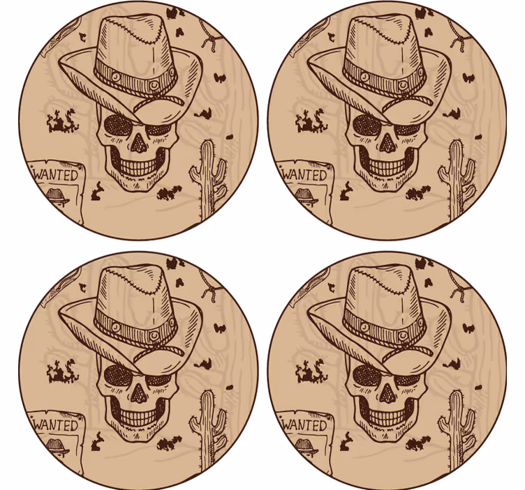 Untersetzer geek totenkopf mit cowboyhut - TenStickers