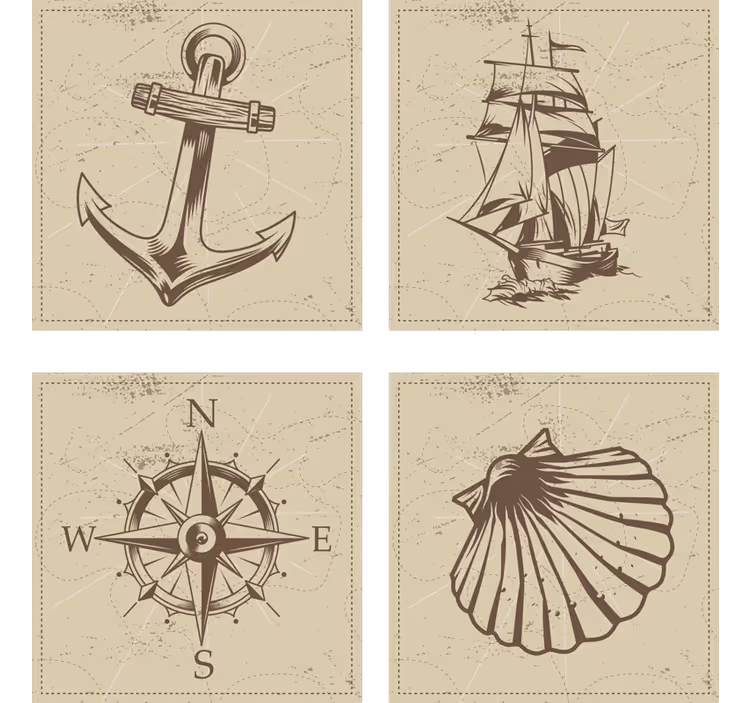 Vintage untersetzer mit nautischen symbolen set - TenStickers