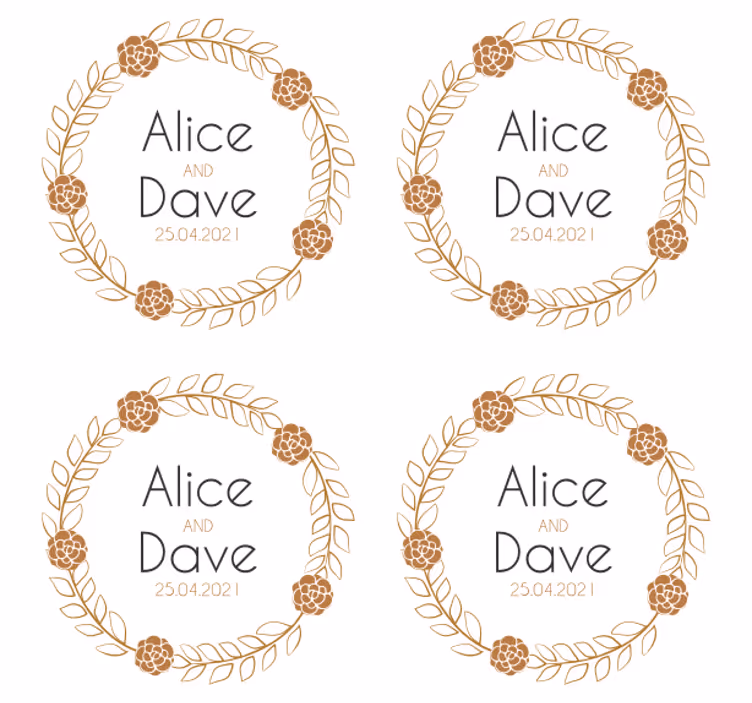 Bierdeckel hochzeit mit personalisiertem blumenkranz - TenStickers
