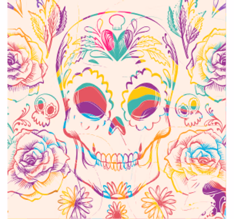 Untersetzer halloween bunte totenkopf blumen - TenStickers